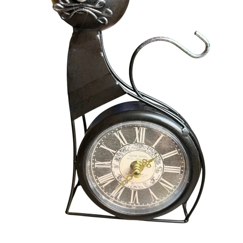 Black Metal Cat Table Clock Roman Numerals Vintage Style‎ *PARTS ONLY*